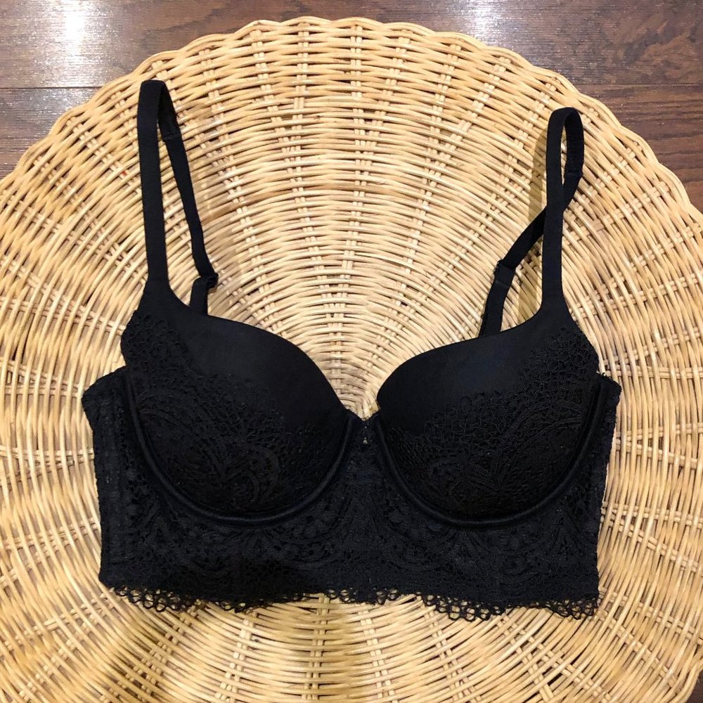 Victoria's Secret Lightly Lined Demi Bustier Bra,  Black Lace, 32D